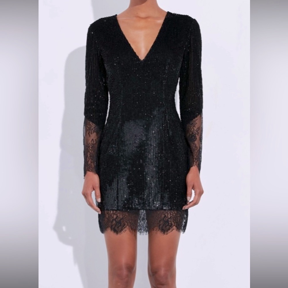 NWOT Black Sequin Embellished  Lace Dress